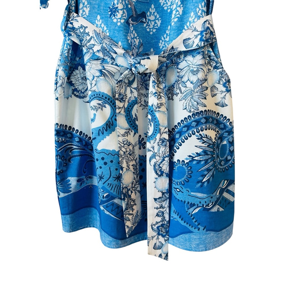 A LOVES A Cobalt Blue Puff Sleeve Tie Waist Cotton Dress Cottagecore Small NWT - Picture 5 of 11